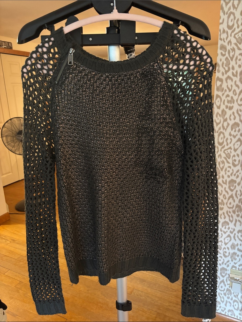 Harley-Davidson Black Open-Knit Crewneck Sweater